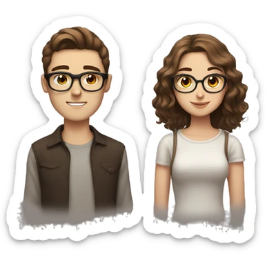 Pale bf with glasses and pale gf with brown hair and brown eyes  sticker