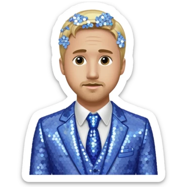 Ryan Gosling with blonde hair, periwinkle sequin suit sticker
