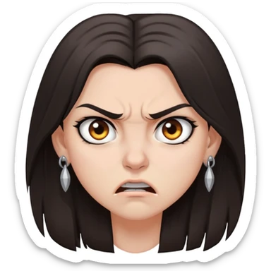 angry girl, dark brown shoulder-length hair, grey eyes, nose and ear piercings sticker