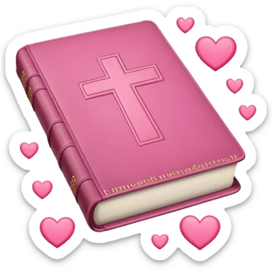 a floating monochromatic pink bible with hearts around it  sticker