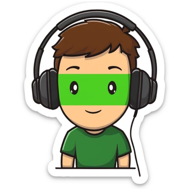 men, green eyes, brown hair, big black headphones  sticker