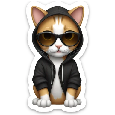 cat with black hoodie and sunglasses  sticker