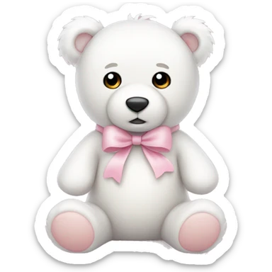 Cute white teddy bear with light pink bow sticker