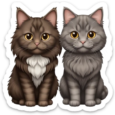 A dark brown Maine Coon cat and a Grey schottish fold cat sticker