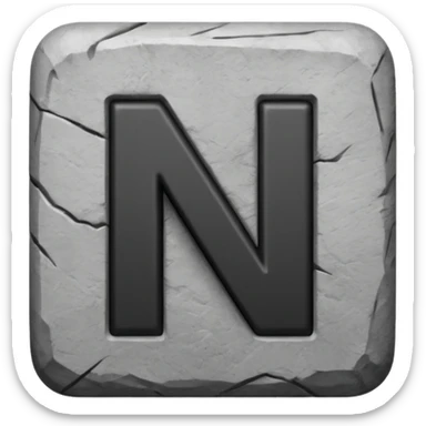 A block with a big black letter "N" on it sticker
