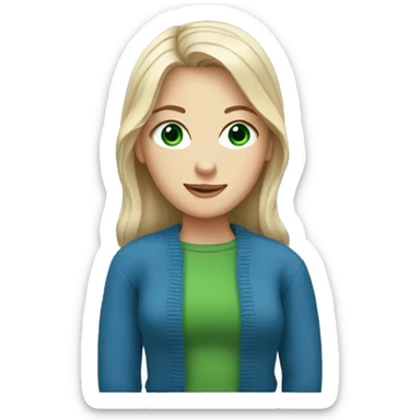 Pretty white girl with blue sweater with green eyes sticker
