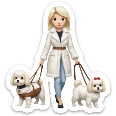 blonde woman wearing white walking only one maltese dog sticker