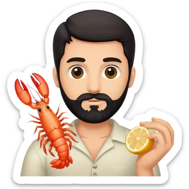 caucasian phd graduate with black beard and a shrimp sticker