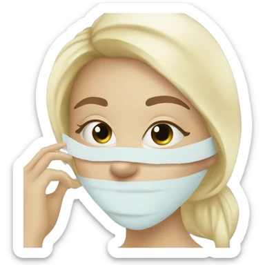 blonde girl with towel and under eye masks in a spa sticker