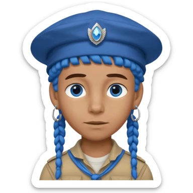 very handsome boy big blue eyes, scout boy with, blue dreadlocks, and big earrings and scouts hat sticker