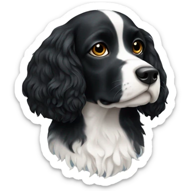 Small all black spaniel with white on chest sticker