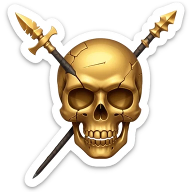 broken gold skull with a spear sticker