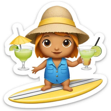 cute fish with bucket hat and margarita on a surf board sticker
