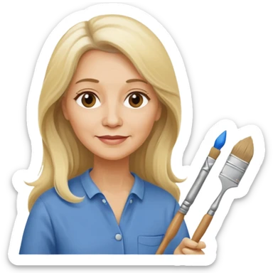 FEMME 55 ANS ET PLUS BLONDE CHEVEUX LONG  ARTISTE PEINTRE AVEC UN PINCEAU sticker