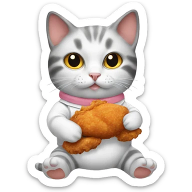 cat wearing baby clothes holding a piece of fried chicken  sticker