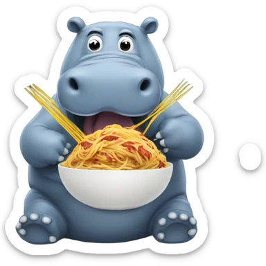 Hippo eating spaghetti on the moon sticker