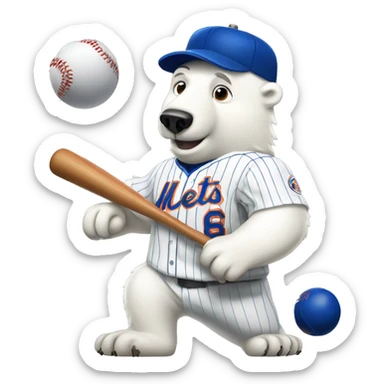 New York Mets polar bear hitting a homerun sticker