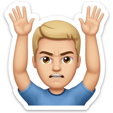 Angry face holding two hands above head pulling shaka sign sticker