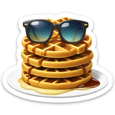 Waffles wearing sunglasses wearing syrup sticker