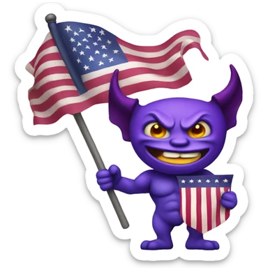 purple demon holding USA flag  sticker