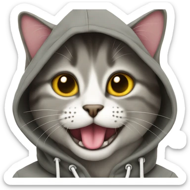Cat wearing a hoodie and has its tounge out  sticker
