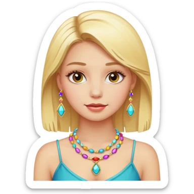 blonde girl with colorful jewelry sticker