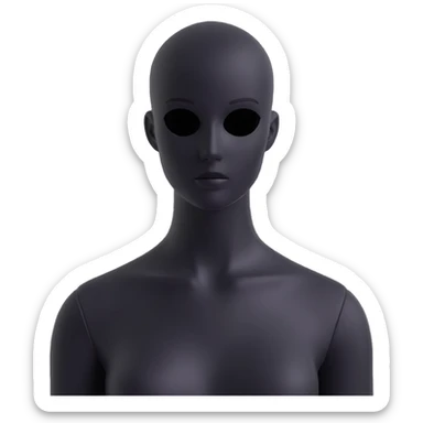Matte black mannequin in the style of a default avatar. Monochrome with no lines. Minimalistic flat vector icon, iOS style, thin black contour on white. Completely black eyes are not just pupils sticker