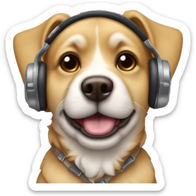 Chien avec un casque de musique sur la tête avec des yeux en forme de cœurs sticker