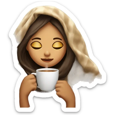 girl inside a blanket sipping coffee eyes closed sticker