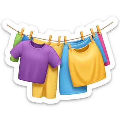 Apple-style 3D emoji showing two human hands hanging colorful clothes on a clothesline with clothespins, only hands, part of the rope, and laundry visible, bright cheerful atmosphere, clean white background, soft lighting



 sticker
