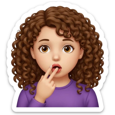 girl with curly brown hair who puts her finger in her mouth sticker