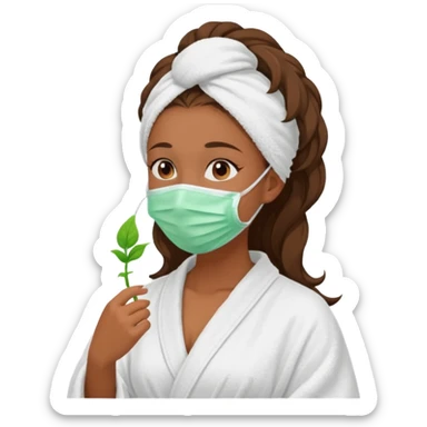Tanned girls side profile  in robe and her hair in a towel with a face mask on sticker
