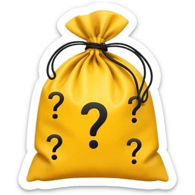 tied bag printed with q&a stuffed with yellow question marks sticker