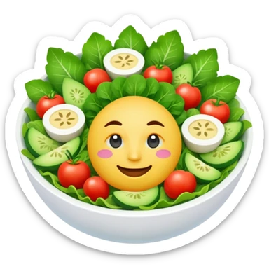 Salad community avatar in clean emoji-style illustration. Classic salads like Olivier, Greek or Tashkent, vibrant greens and colorful ingredients, simple shapes, flat design, high contrast, fresh and inviting. sticker