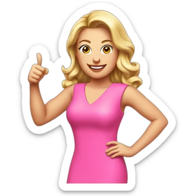 tonya harbin real estate wearing pink dress thumbs up sticker