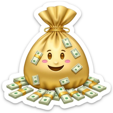 Luxury 3D emoji, overflowing money bag, stacks of cash, premium lighting, rich glossy look, ultra clean, transparent background


 sticker
