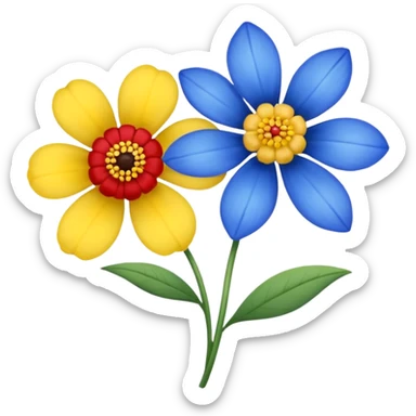One Yellow flower and one blue flower with red band  sticker