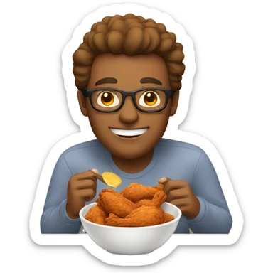 A man happily eating a bowl of fried chicken  sticker