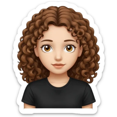 Brown eyes, long curly brown hair black t-shirt girl sticker