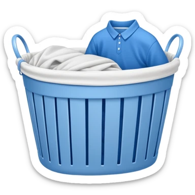 white LAUNDRY BASKET WITH FOLDED blue CLOTHES sticker