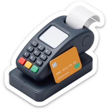 close-up of a credit card and POS machine, skeuomorphism style, detailed, realistic sticker