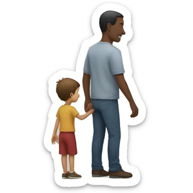 a man holds a child's hand view from back sticker