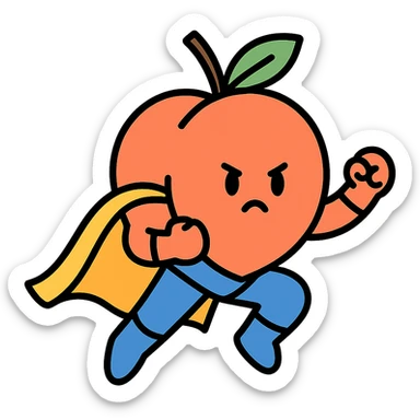 super peach, action stance, bold lines, modern icon style sticker