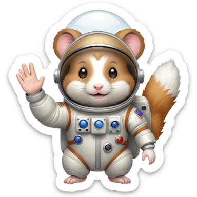 space hamster in a spacesuit waving his hand sticker