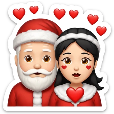 Make an emoji of a Santa Claws couple, but with hearts falling from their mouths, and both with black hair. sticker