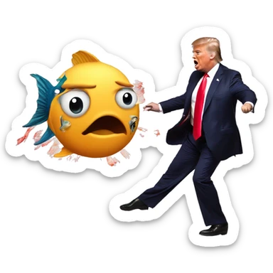 donald trump getting slapped by a fish, a woman dances next to an explosion sticker