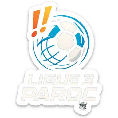 Le logo présente un ballon de football moderne, stylisé en forme de globe digital . Deux points d’exclamation "!!" dynamiques, en biais et colorés, sont placés en haut à gauche du ballon comme un emblème, évoquant l’intensité et l’enthousiasme de la ligue.

En dessous, le nom "Ligue 3 Paroc" est écrit en lettres audacieuses, avec une typographie sportive mais légèrement futuriste. Le mot "Paroc" est accompagné de son emblème discret (viking enfant) sticker