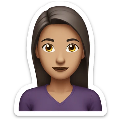 Woman with long straight brown hair and brown eyes wearing a dark purple shirt giving a skeptical look sticker