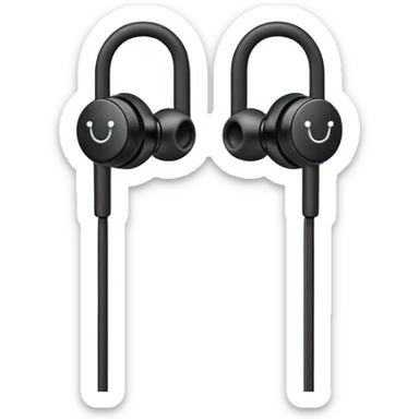 Minimal emoji, simple wired earphones sculpted from matte black metal, clean silhouette, fashion editorial minimalism, no motion effects, no glow, no neon, flat emoji style, centered, transparent background sticker