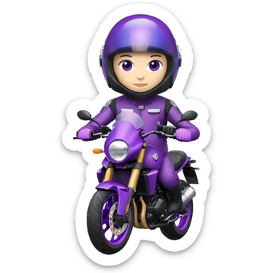 Créer un emoji avec une moto mt07 sport noir mate / violet iridescent très foncé. Avec une pilote dessus visière violet sombre faceless, bulle de la moto violet. Avec fond arrière violet, tenue complète casque inclus violet  sticker